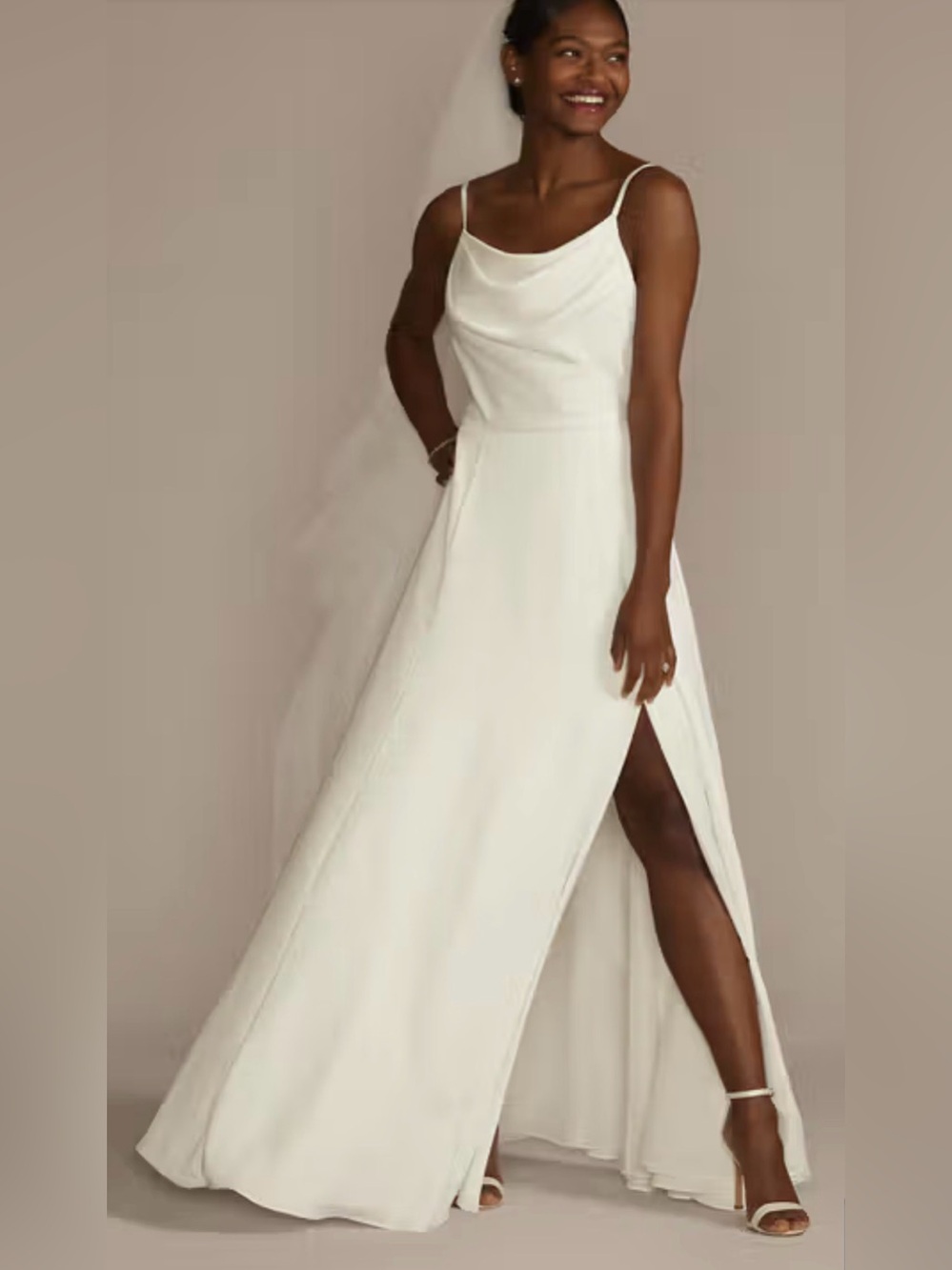 DB STUDIO Cowl Neck Crepe Scoop Back A-Line Wedding Dress